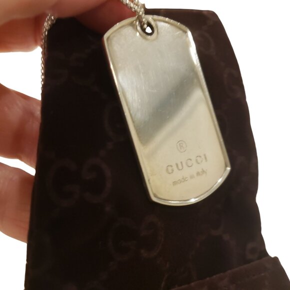 GUCCI Dog Tag Pendant on Unbranded Chain - With Box - All Sterling Silver - Picture 3 of 8